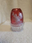 Fenton Cranberry & White Mary Gregory - Girl Picking Flowers - Fairy Lamp