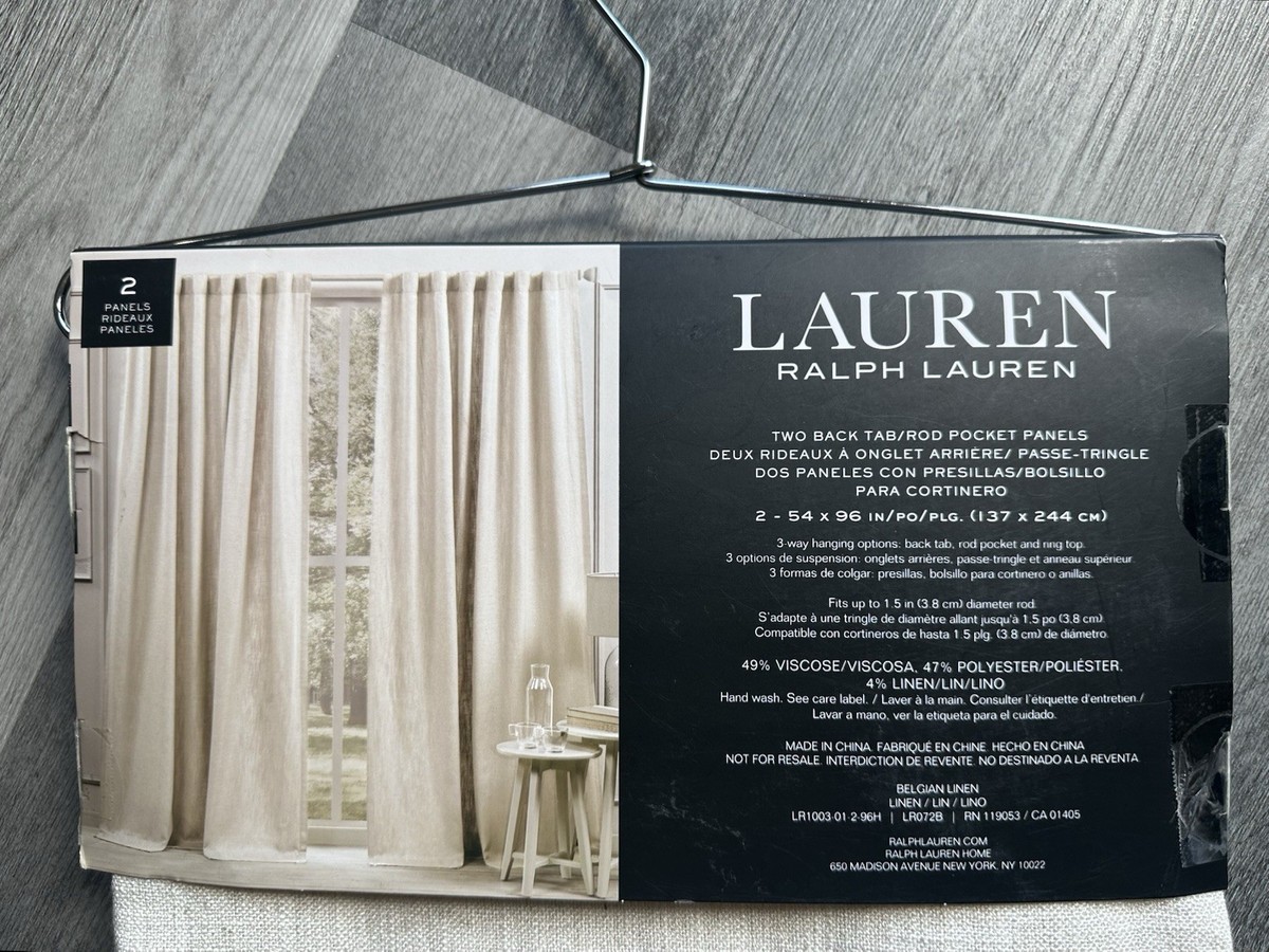 Ralph Lauren Curtain Panels 54” x 96” Belgian Linen Back Tab
