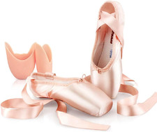 Satin Pointe Shoes for Girls and Ladies Professional Ballet Dance Shoes with Rib