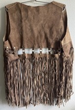 Vintage Brown Suede Leather Fringe Vest With Accents Womens Small/Med Boho