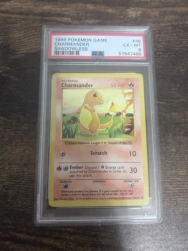 1999 Pokémon Charmander Base Set Shadowless PSA 6