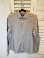 Michael Kors Men's Slim Fit Stretch Dress Shirt Brown Dot Size 16 34/35