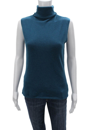 Diane Snyder Womens Blue Cashmere Turtleneck Tank Sweater Size S