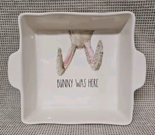 Rae Dunn BUNNY WAS HERE 8.5" x 8.75" Baking Dish Bunny Ears Casserole Pan NWOT