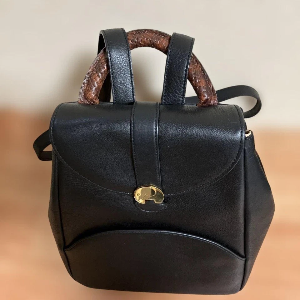 HOUSE OF FLORENCE Mochila Cuero Elefante Negro Logo Vintage De Japón Foto 2 de 4