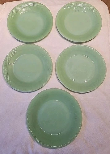 Fire-King Jane Ray Jadeite 9" Plate, Set Of 5, Oven Ware