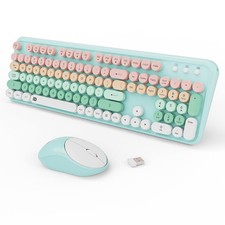 Wireless Keyboard Mouse Combo 2.4GHz Colorful Cute Round Keycaps Light Blue