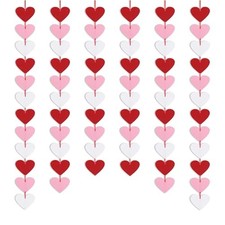 72 Red Pink White Felt Hearts Garland - NO DIY - Valentines Day Decor -