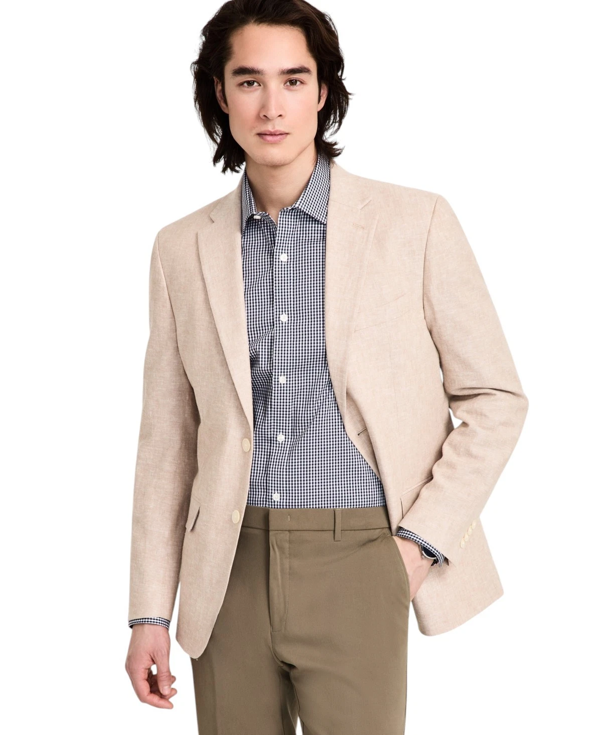 Tommy Hilfiger Mens Modern fit Sport Coat Blazer 36 R Beige Solid Linen