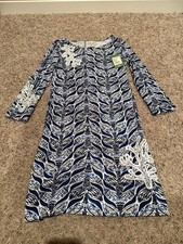 NEW Lilly Pulitzer Marlowe A Mermaids Tail Blue Floral Print Dress, Size XS