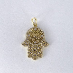 Authentic 2Ct Round Lab Created Diamond Hamsa Hand Pendant 14K Yellow Gold Plated