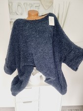 italyDamen Strick Pullover NEU  46 48 50 Blau Oversize Überwurf  Lagenlook Curvy
