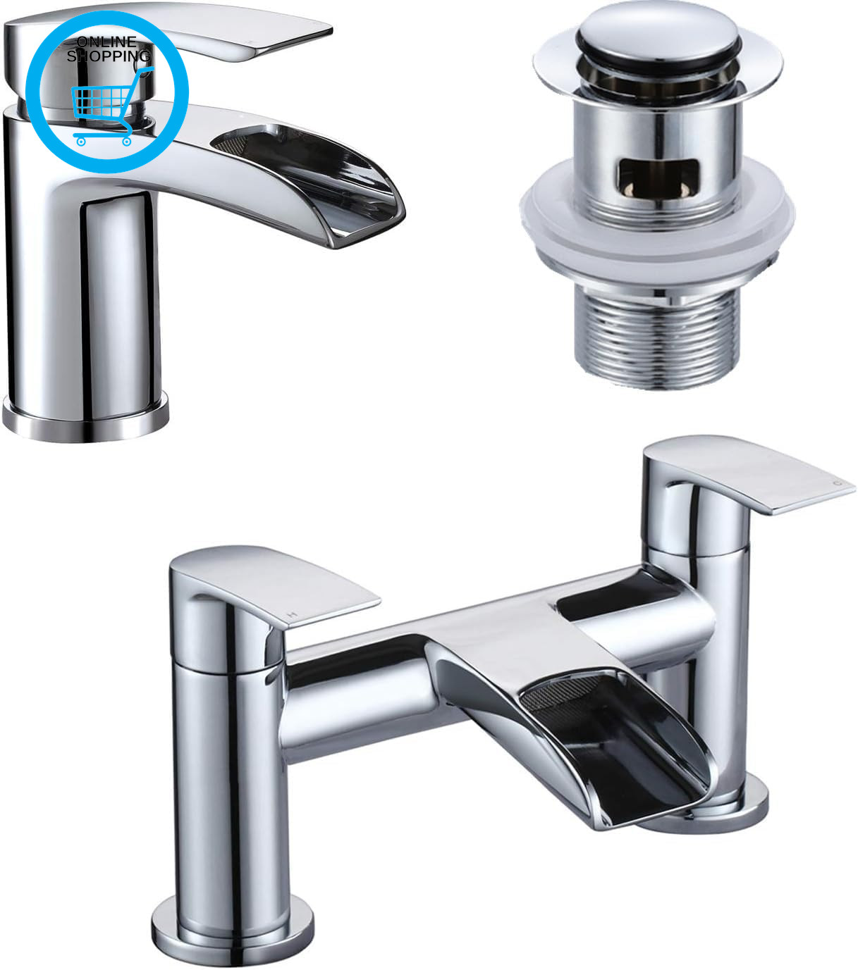 [Basin Tap and Bath Tap]  Waterfall Bathroom Sink Mixer Tap and Tub Filler Fauce