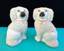 Antique Pair English OLD STAFFORDSHIRE WARE Hand Painted Pottery DOG Figurines