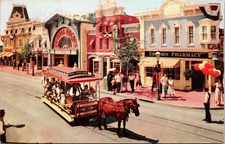 Vintage Disneyland California Main Street Upjohn Pharmacy Horse Trolley Postcard