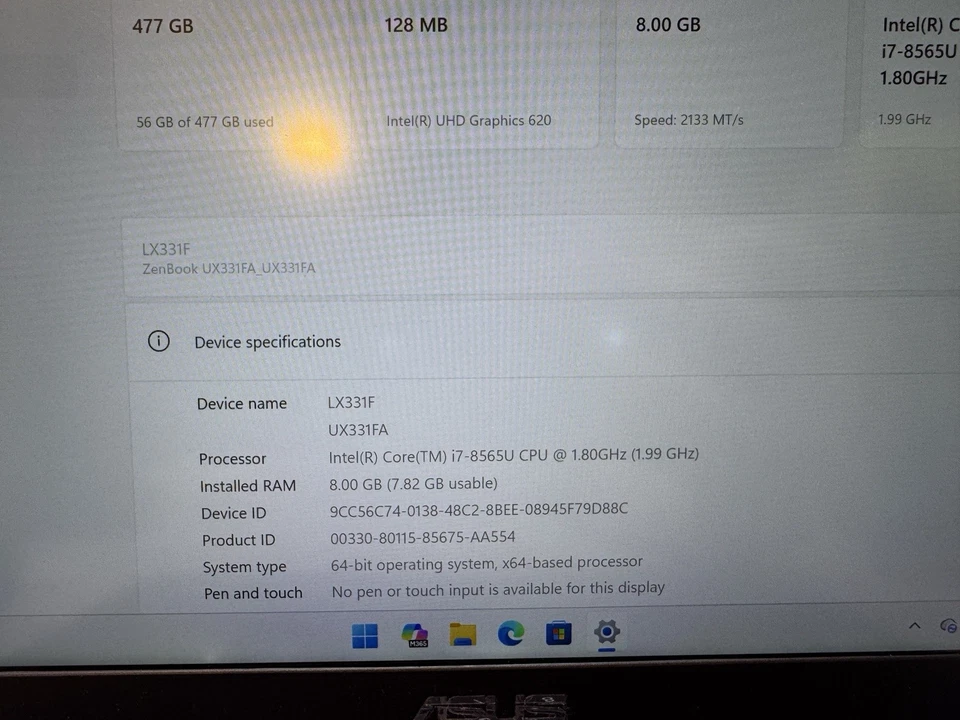 Asus Zenbook UX331F Intel Core i7-8565u 1.8GHz 8GB 512GB SSD Windows 11 Foto 4 de 4