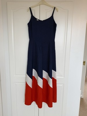 Vintage 60er/70er Polly Peck by Sybil Zelker Navy Rot Weiß Maxikleid UK 14 