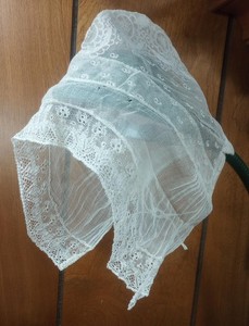 ANTIQUE Victorian Appliquéd LACE BONNET Fine Mesh Net