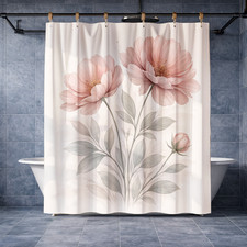 Pink and White Flowers Light Background Shower Curtain 72x72 Polyester Fabric