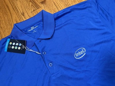 INTEL logo POLO SHIRT Mens 2xl XXL Blue AI Chip BRAND NEW w/TAGS BNWT Xeon CPU