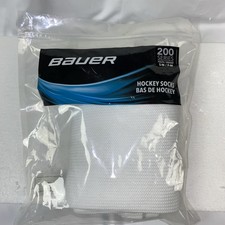Bauer Boys Youth Sz S-M 200 Series Knit Hockey Socks White Elasticized Ankle