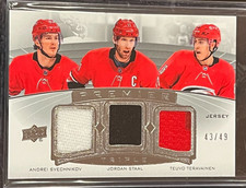A. Svechnikov/J. Staal/T. Teravainen Triple Jersey /49 2020-21 UD Premier [H022]