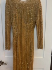 Mac Duggal Gold Colored Beaded Floor Length Gown-worn once-Made in India.