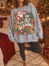 Vintage Christmas Sweatshirt Tis The Season Shirt 90s Retro Santa Crewneck Xmas
