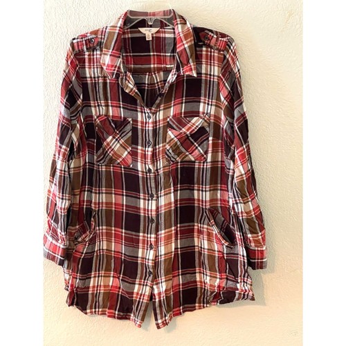 Lote 3 Tops Para Mujer A Cuadros Manga Larga Terra y Cielo Verde, Borgoña y Negro 14W - Imagen 4 de 12