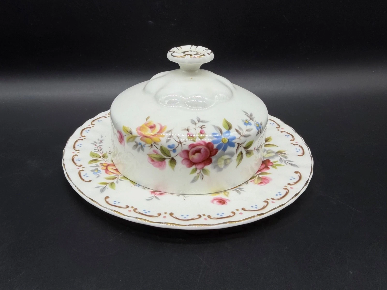Royal Albert Jubilee Rose Covered Butter Dish Bone China England