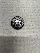 Vintage Scarf Clip Gold Tone Black Enamel Floral 1.25 Inch Round Germany