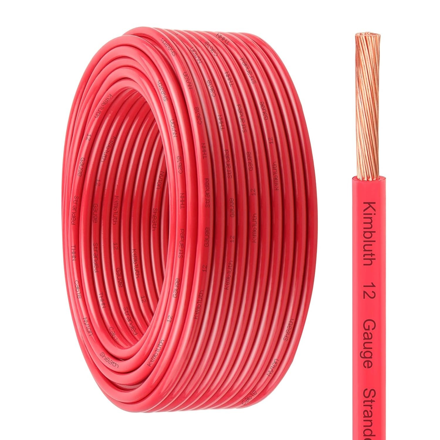 THHN Wire 12 Gauge 100 FT Stranded Copper Wire, 12 AWG Rated Red 