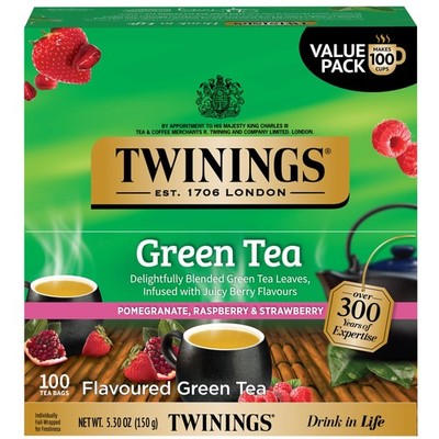 Twinings Green Tea with Pomegranate, Raspberry, & 100 Count (Pack of 1)