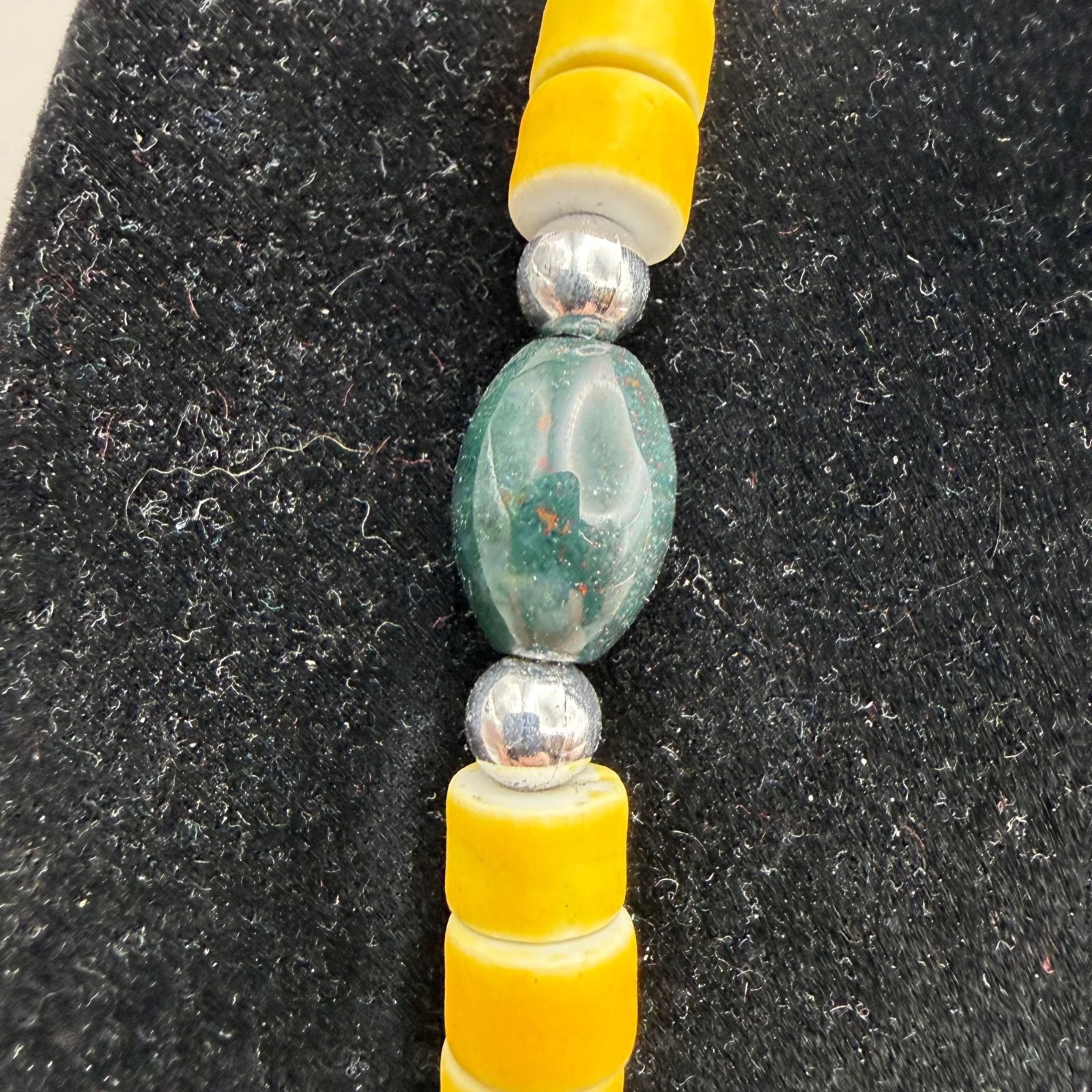 Statement Necklace Green Stone Leaf Carvings Yell… - image 3