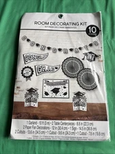 Silver/Blk Congrats Grad 10 Pc Room Decorating Kit School Spirit Graduation New