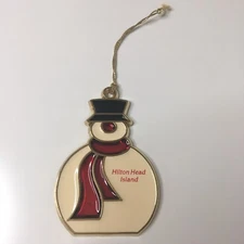 Hilton Head Island Stained Glass Snowman Christmas Ornament Winter Scarf Tophat