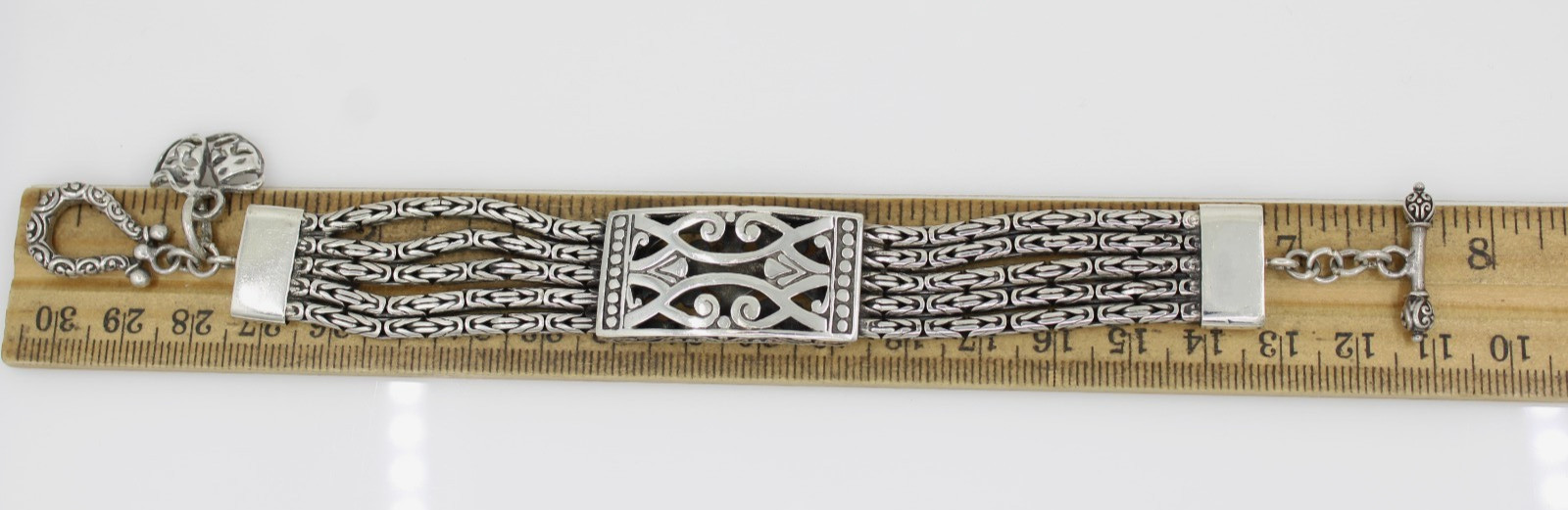 Sterling Silver Five Row Byzantine Toggle Bracele… - image 7