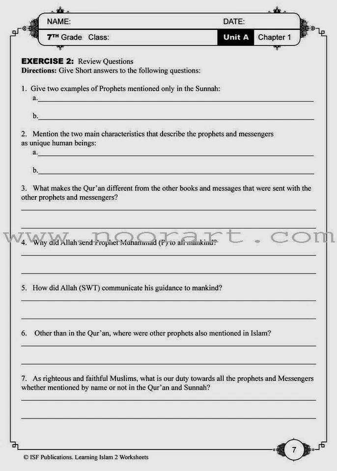 Learning Islam Worksheets: Level 2 (7th Grade) - Image 4 of 4