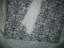 NAVY DAMASK TABLE CLOTH COVER HEAVY COTTON MACRAME WHITE LACE 55" X 98" OBLONG