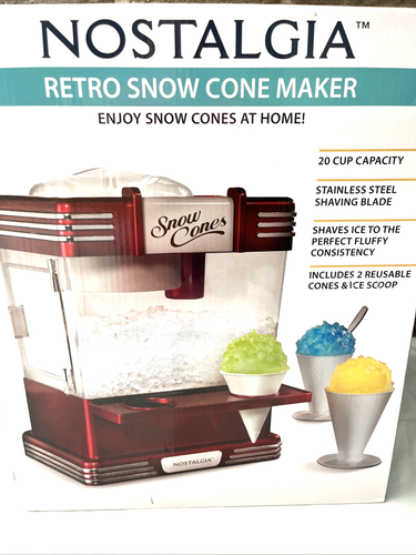 NOSTALGIA Retro Snow Cone Maker 20 Cup Capacity Stainless Steel Blade NEW - Picture 2 of 4