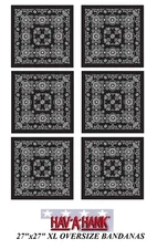 6 Hav-A-Hank XL BIG SIZE BLACK PAISLEY 27" BANDANNA Head Wrap Face Mask Scarf b