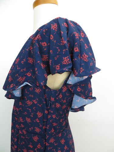 Wishlist Apparel Dress Size Medium Navy Blue Orange Flowers V Back Short Sleeves - Picture 5 of 6