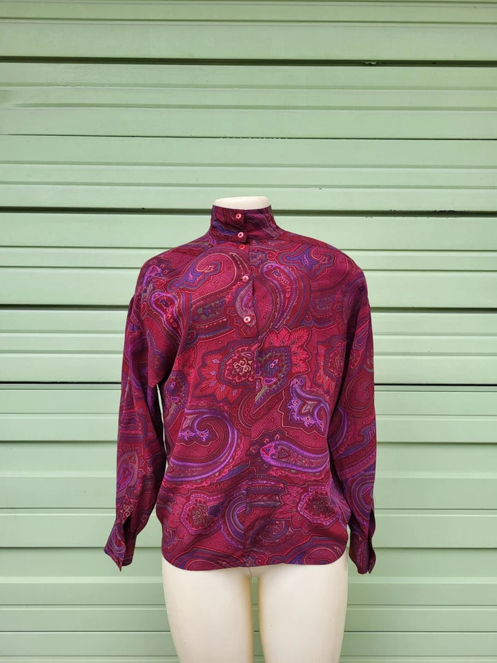 Blusa Top Vintage Ellen Tracy Seda Barroco Paisley Multicolor Talla 6 O1230 Foto 2 de 4