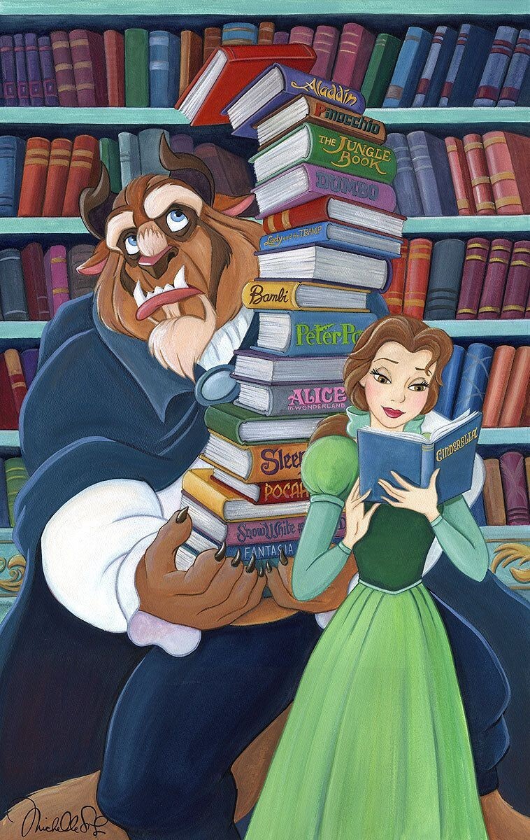 Disney Beauty and the Beast Signed Art by Michelle St Laurent Limited Edition Belle's Books