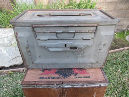 WW2 US Army Military 50 Cal. M2 Ammunition Ammo Box Can U S Flaming Bomb