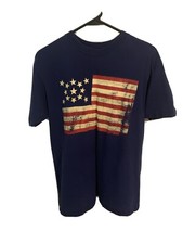 Hanes Beefy t Size Medium Navy Flag Print Made In USA Size Large