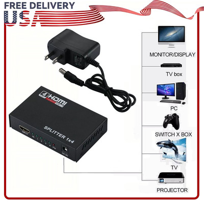 HDMI Splitter 1 In 4 Out 4K UHD HD 1080P 4-Port Repeater Splitter Amplifier 1x4