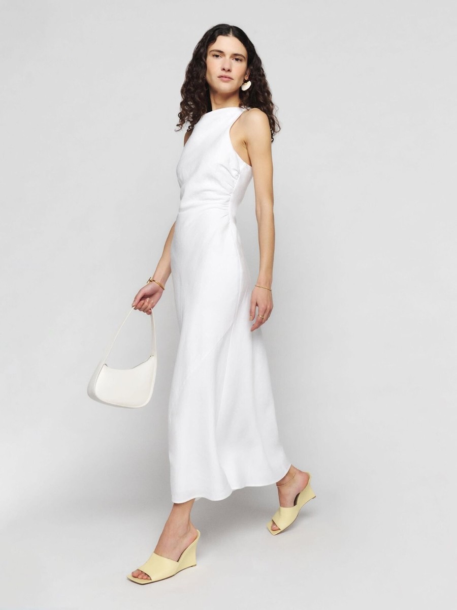 Reformation Casette Linen Midi Dress in White | eBay