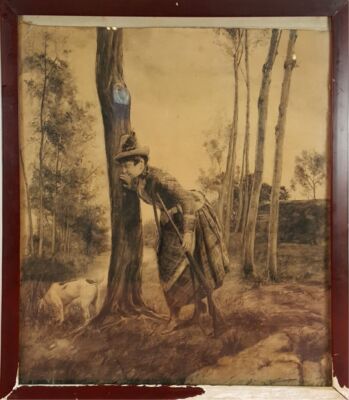 LEOPOLD ROCA FURNO. LADY HUNTING. CHARCOAL DRAWING. SPAIN. XIX CENTURY.