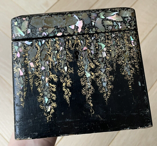 Charmant Coffret à Thé ancien en Marqueterie à décor de Fleurs - Tea Box - Bild 3 von 9